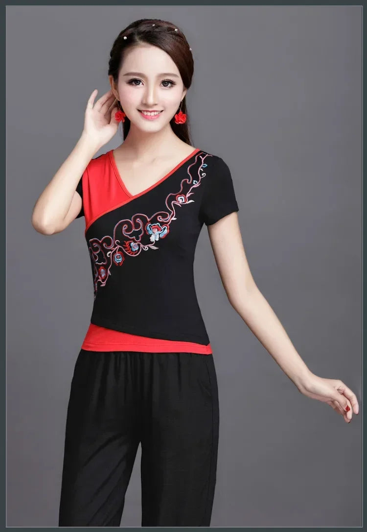 Women Clothes Shirts for Women T-shirts Y2k Tops Vintage Women Clothing Fashion Casual Elegant Summer Embroidery Ethnic Style
