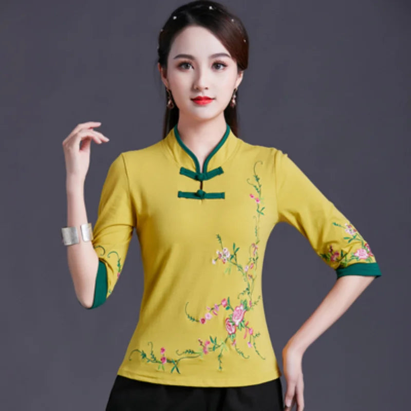 Women Clothes Shirts for Women T-shirts Y2k Tops Vintage Women Clothing Fashion Casual Elegant Summer Embroidery Ethnic Style