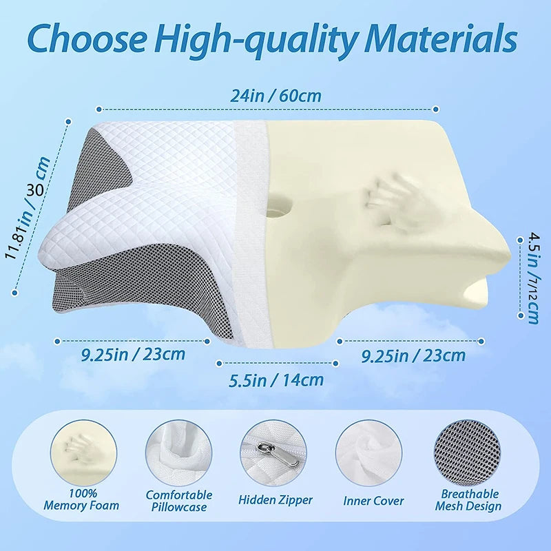 Memory Foam Cervical Pillow — 2-in-1 Ergonomic Neck Support Pillow