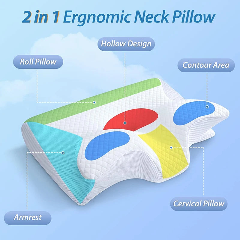 Memory Foam Cervical Pillow — 2-in-1 Ergonomic Neck Support Pillow