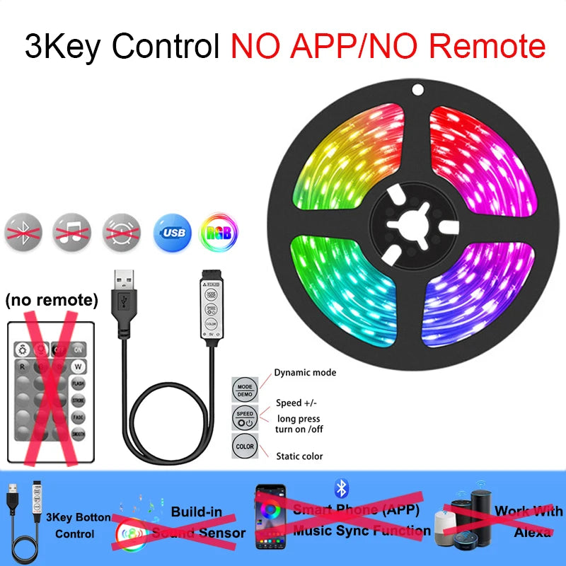 Smart Led Lights Strip TV Smart Bedroom Lighting Bluetooth Usb Led Strip Rgb 5V Adhesive Led Tape 5050 Wall Room Decoration