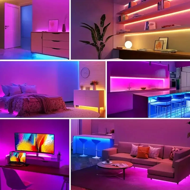Smart LED Strip Lights with Adhesive Backing，RGB 16 Million Colors Strip Lamp with App/Remote，Adjustable Brightness，Music Sync