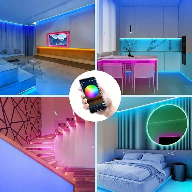 Smart LED Strip Lights with Adhesive Backing，RGB 16 Million Colors Strip Lamp with App/Remote，Adjustable Brightness，Music Sync