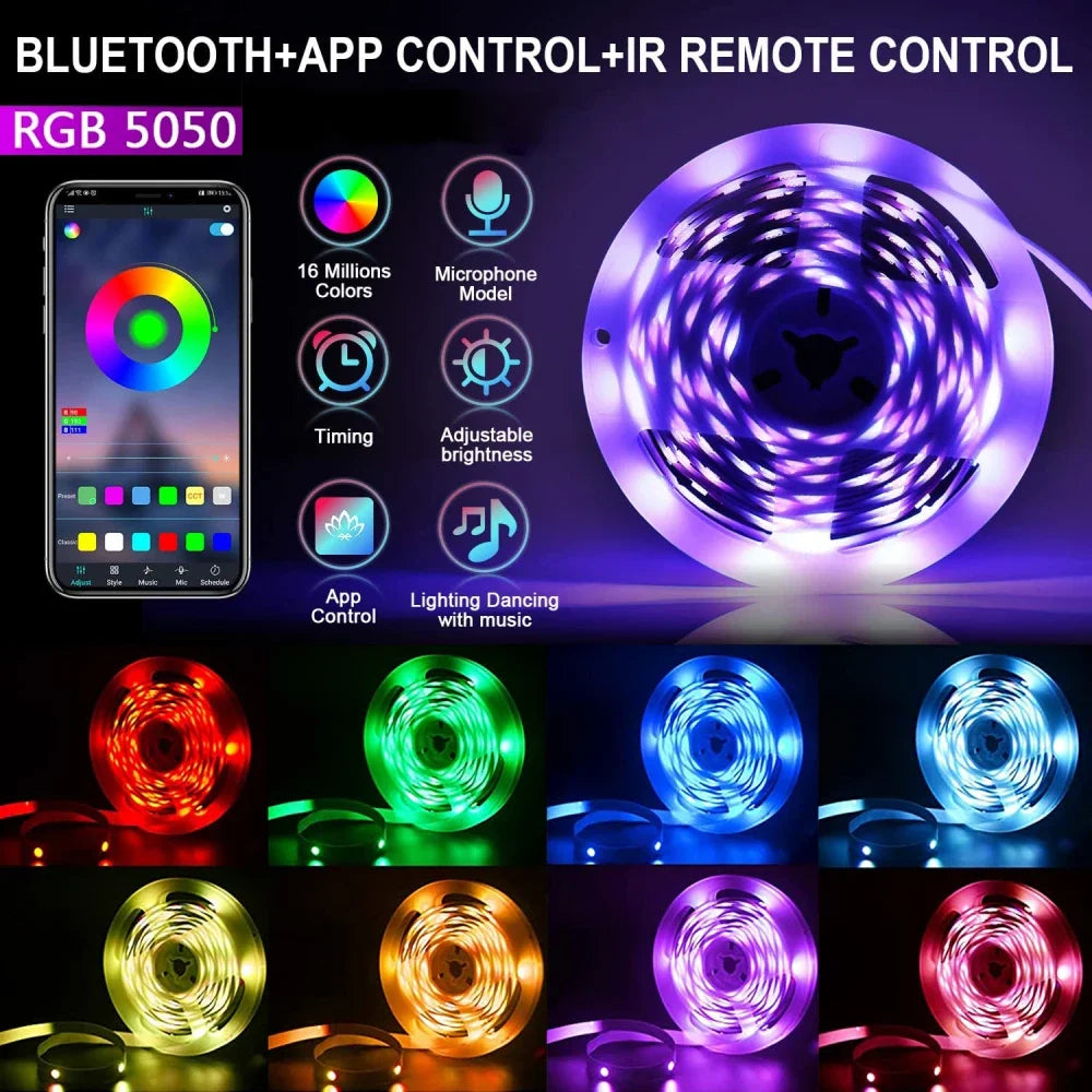 LED Lights RGB Strip Smart Music Sync Color Changing Strip Lights Remote App Control LED Light for TV BackLight Room Home Party
