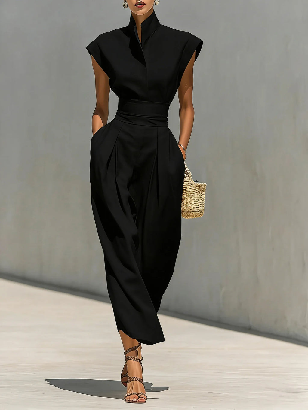 temperament women's clothing new spring and summer styles: high-waisted midi skirts, high-neck loose