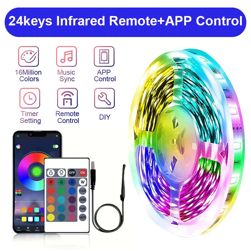 LED Lights RGB Strip Smart Music Sync Color Changing Strip Lights Remote App Control LED Light for TV BackLight Room Home Party