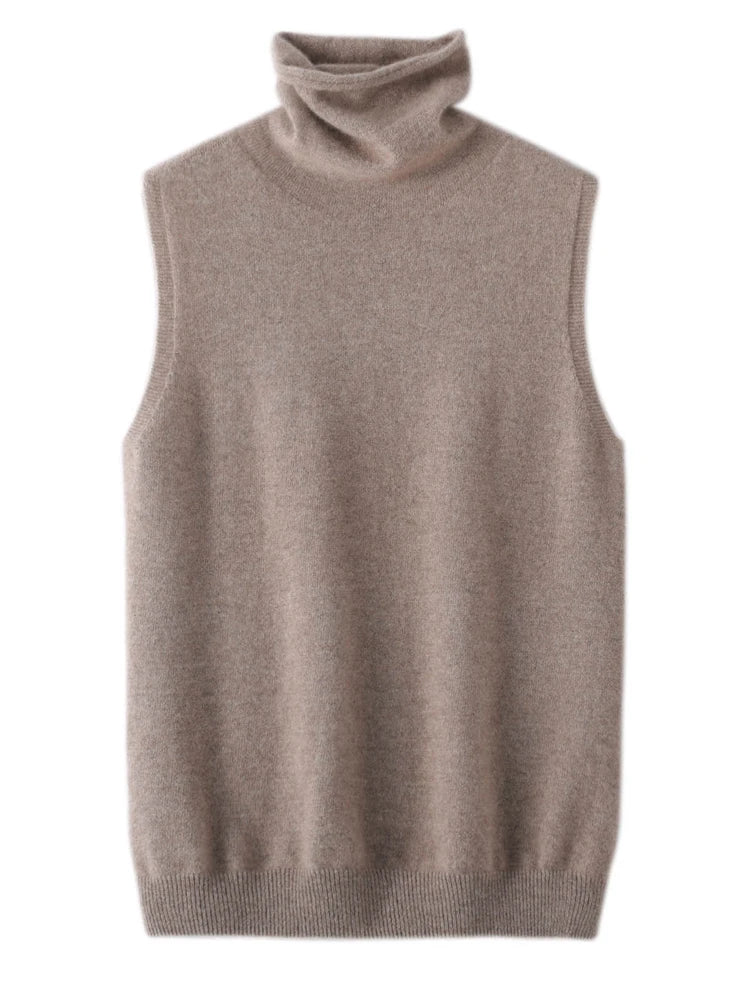 Women's 100% Merino Wool Turtleneck Vest — Sleeveless Knit Waistcoat
