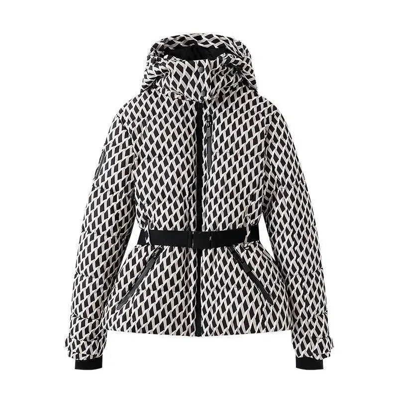 Women's Hooded Down Cotton Jacket with Belt — Warm Windproof Commuter Coat