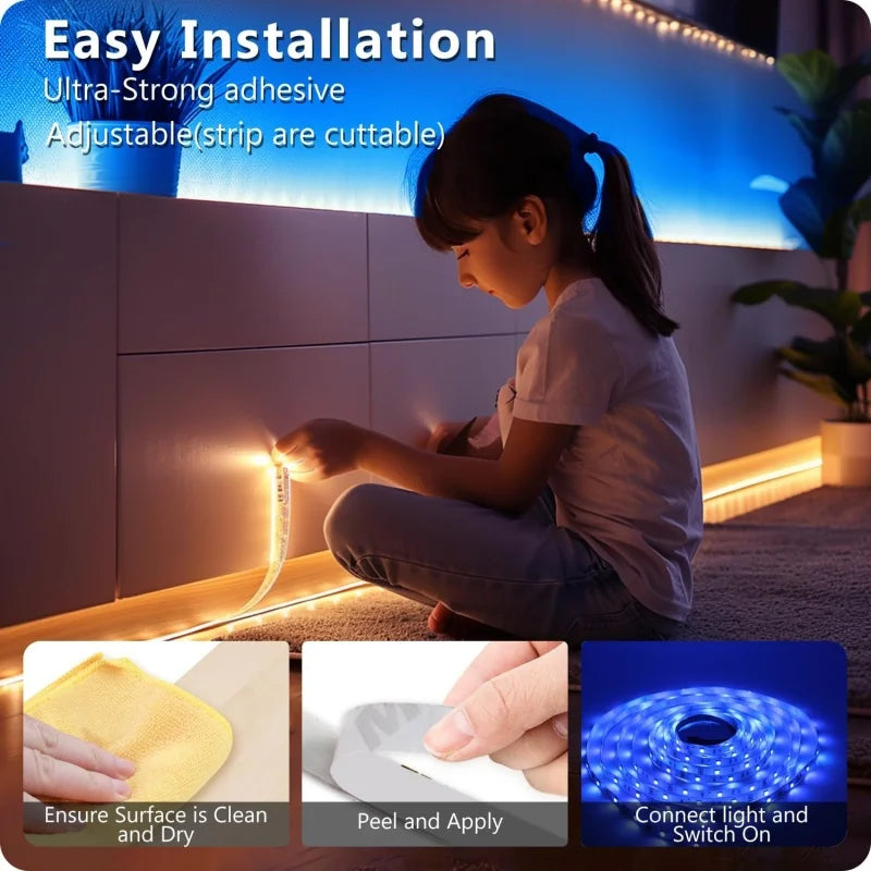 Smart LED Strip Lights 1m-20m Music Sync RGB 5V with App & Remote Control for Christmas Party Room Decoration Lighting