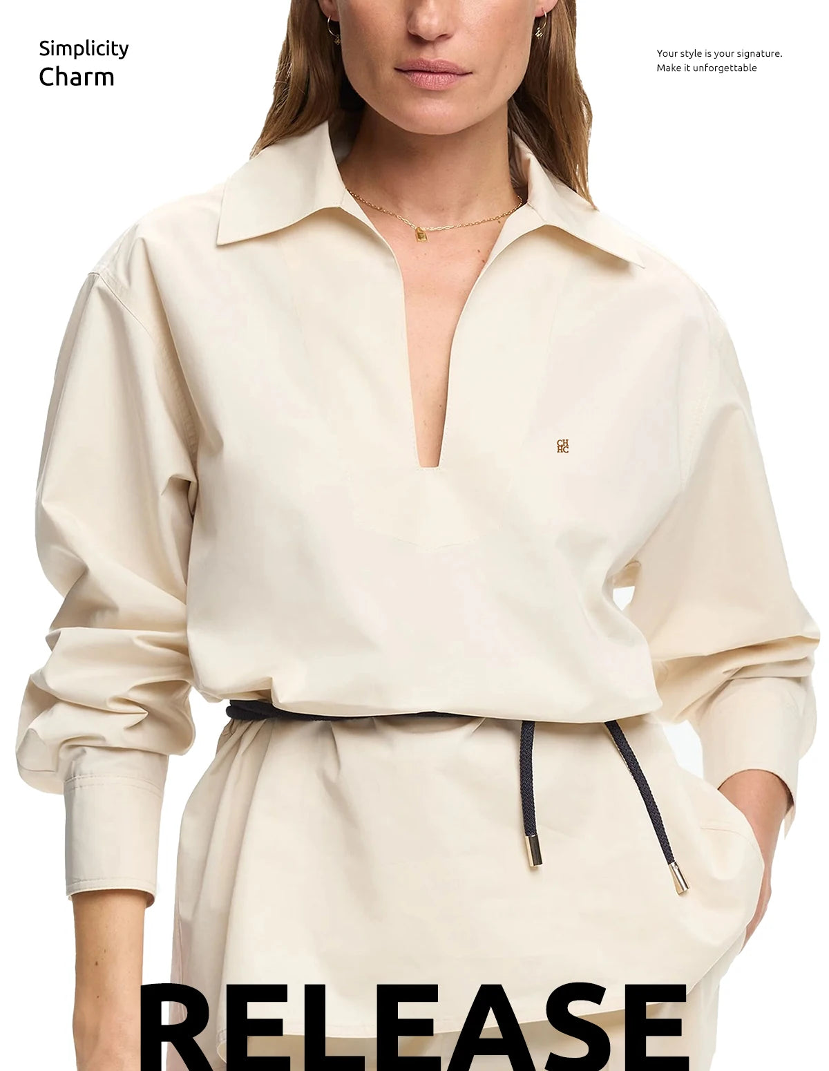 Women's Embroidery V-Neck Long Sleeve Top — Elegant Loose Office Blouse