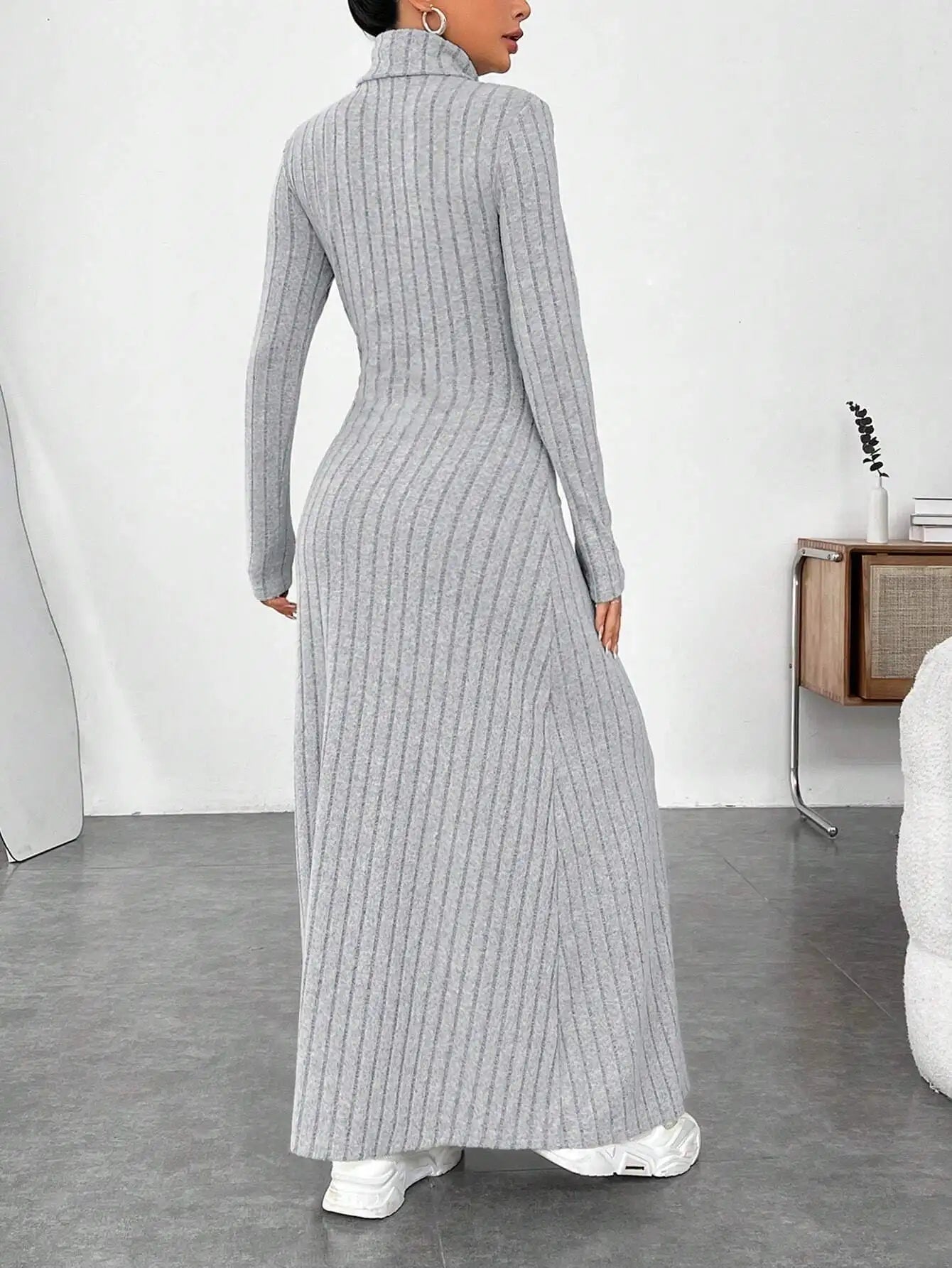 Women's Clothing 2025 Autumn/Winter Elegant Slim-Fit Turtleneck Solid Color Sweater Dress