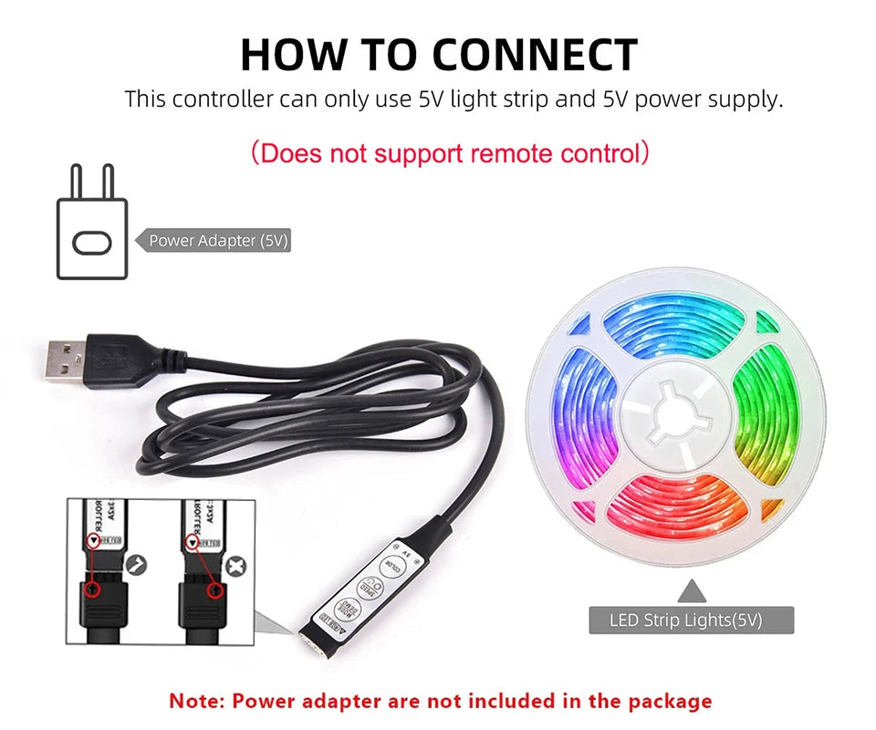 Smart Led Lights Strip TV Smart Bedroom Lighting Bluetooth Usb Led Strip Rgb 5V Adhesive Led Tape 5050 Wall Room Decoration