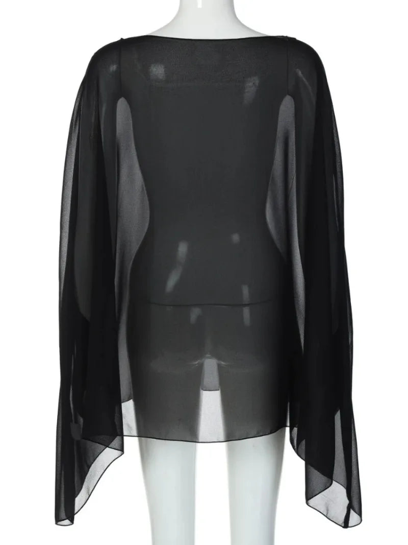 Women's Chiffon See-through Blouse — Elegant Sexy Night Club Cover-up Top