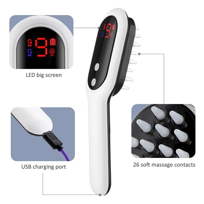 Electric Laser Hair Growth Comb Red Blue Light Magnetic Therapy Head Massage Brush Anti Hair Loss  Hair Treatment Scalp Massager