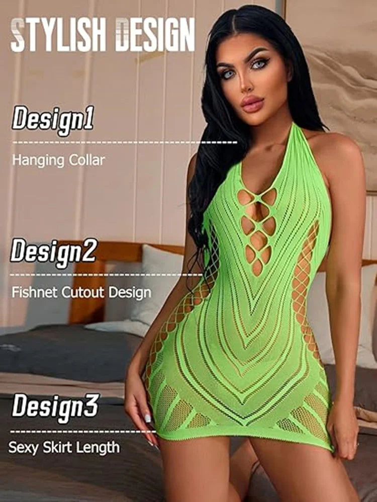 Underwear Dress Women Striped Perspective Hollow Tight Short Dresses Women Clothing Dress Summer Sheer Breathable Camisole Skirt