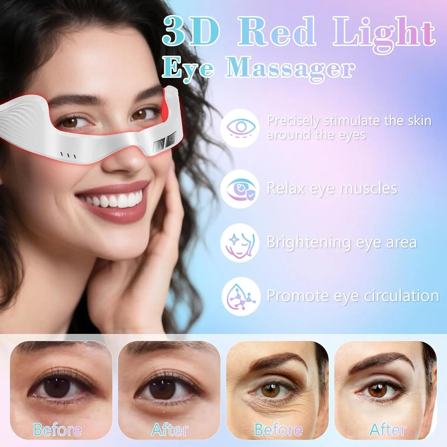 Red Light Therapy Eye Mask Rechargeable Anti Aging Wrinkle Reduction Treatment Eye Care Device Skin Rejuvenation Facial Beauty