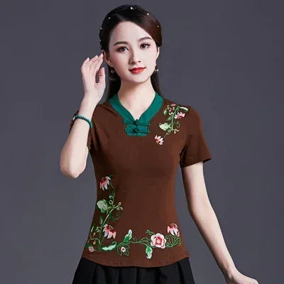 Women Clothes Shirts for Women T-shirts Y2k Tops Vintage Women Clothing Fashion Casual Elegant Summer Embroidery Ethnic Style