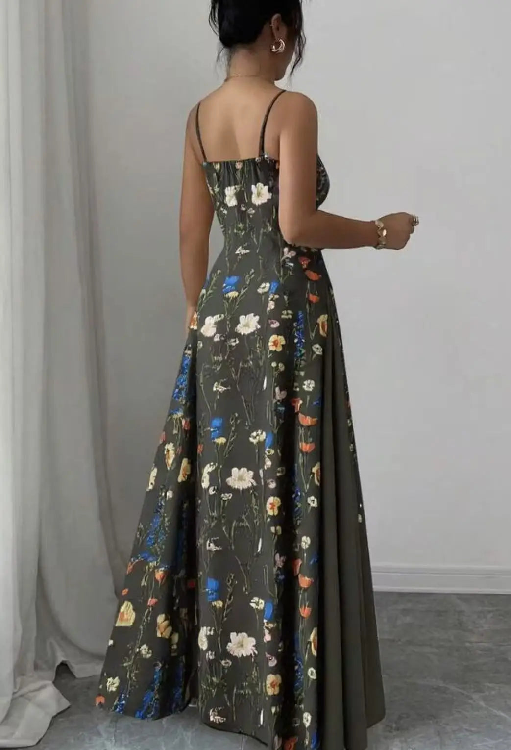 Women's Clothing Dresses For Ladies Spaghetti Strap Vestido Simple Style Temperament Printed Slim Sling Sleeveless Contrast