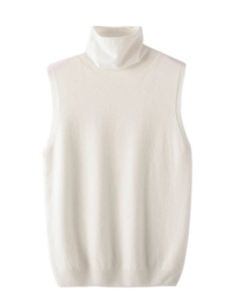 Women's 100% Merino Wool Turtleneck Vest — Sleeveless Knit Waistcoat