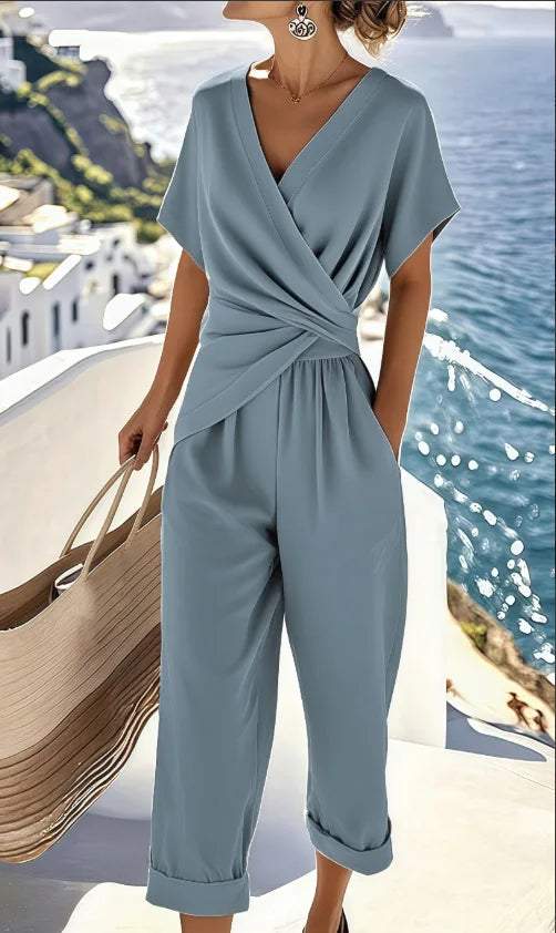 Women's Solid Colour Irregular Short Sleeve Matching Set — Elegant Summer Co-ord