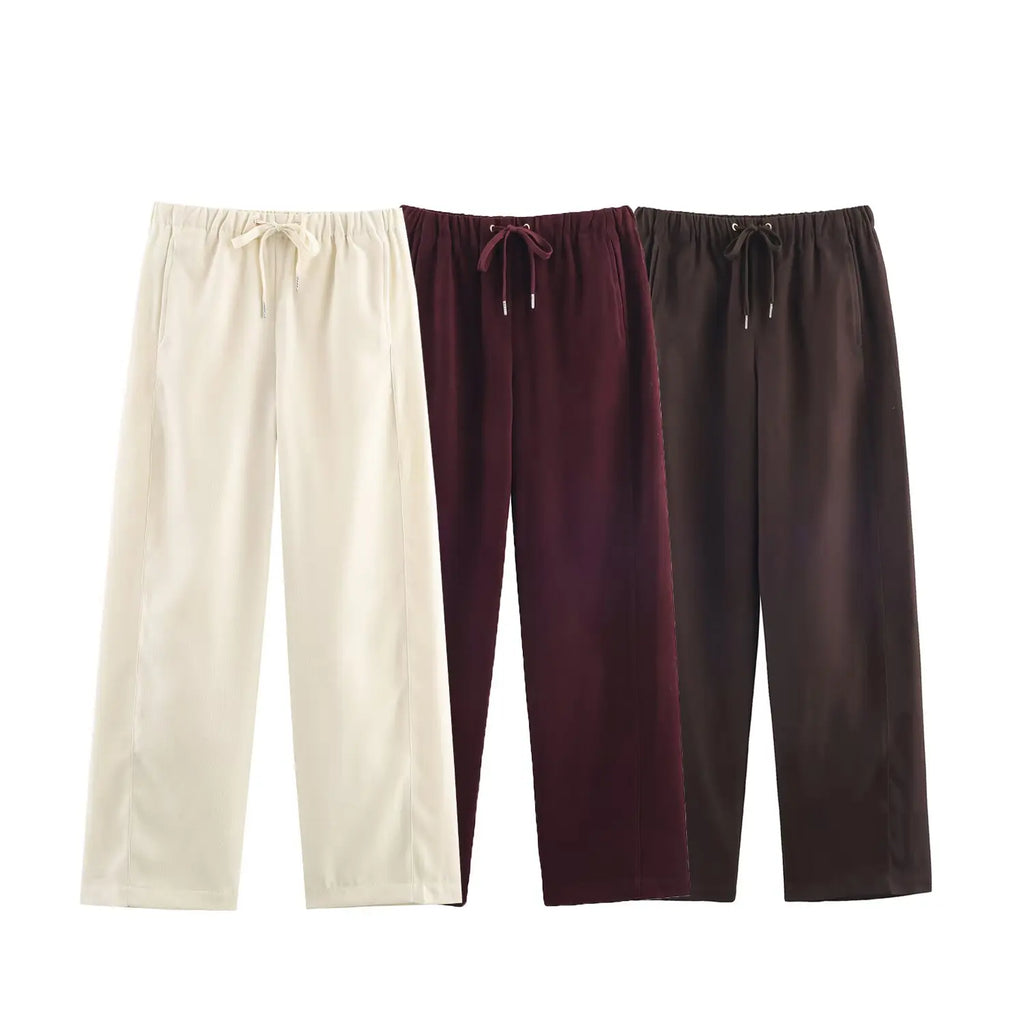 Women's High-Waisted Casual Trousers — Solid Colour Fashion Wide Leg Pants