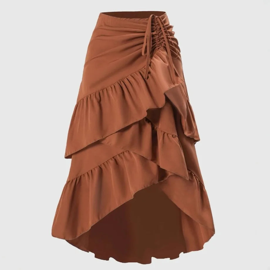 Women's High Waisted Ruffled Hem Skirt — Patchwork Slimming Half Skirt