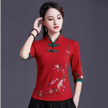 Women Clothes Shirts for Women T-shirts Y2k Tops Vintage Women Clothing Fashion Casual Elegant Summer Embroidery Ethnic Style