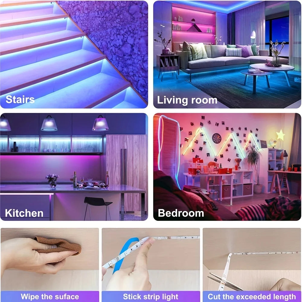 LED Lights RGB Strip Smart Music Sync Color Changing Strip Lights Remote App Control LED Light for TV BackLight Room Home Party