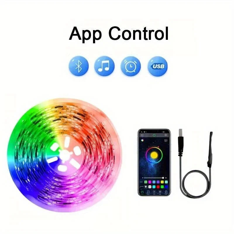 Smart LED Strip Lights with Adhesive Backing，RGB 16 Million Colors Strip Lamp with App/Remote，Adjustable Brightness，Music Sync