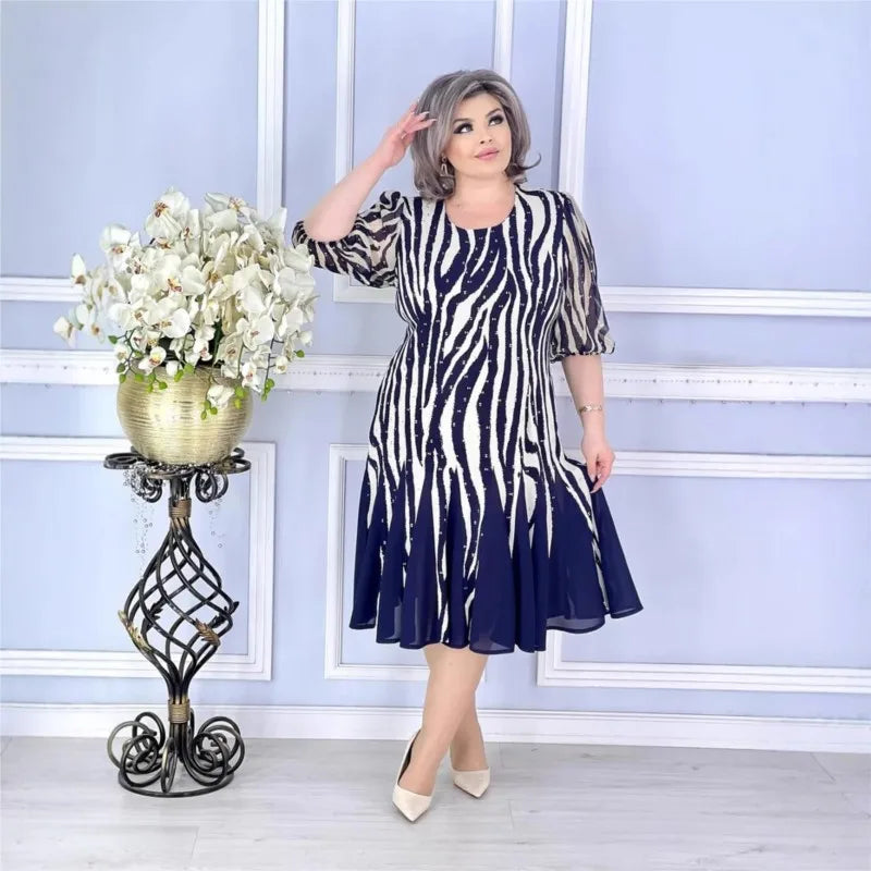 Casual Dress Dresses 2025 Woman Simple Style Vestido Women's Clothing All-match Temperament Elegant Loose Quarter Sleeve Printed