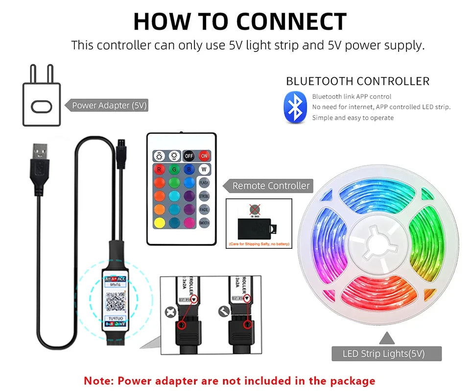 Smart Led Lights Strip TV Smart Bedroom Lighting Bluetooth Usb Led Strip Rgb 5V Adhesive Led Tape 5050 Wall Room Decoration