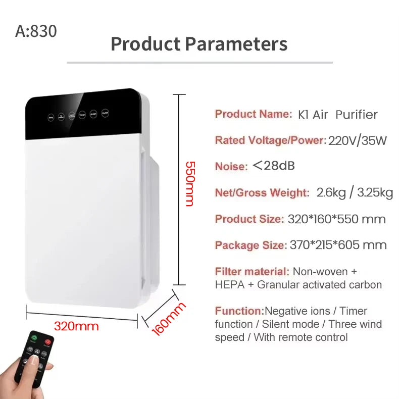 Air Purifier for Large Family Rooms, H13 HEPA Filter 25dB Quiet Filtration System, Bedroom Office, Remove 99.97% of Dust, Smoke
