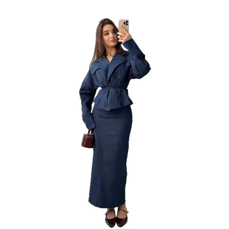 Women's Pleated Lace-up Hip Wrap Dress Set — High Quality Temperament Fashion