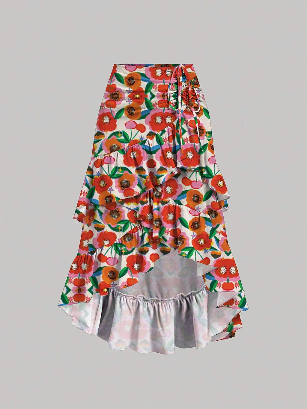 Women's High Waisted Ruffled Hem Skirt — Patchwork Slimming Half Skirt