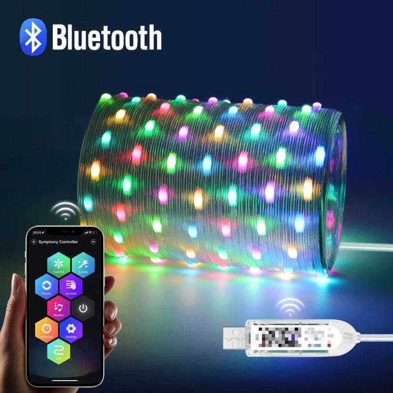 Smart RGB LED Strip Light 20M Fairy String Lights W/ APP Control Music Sync 12 Modes USB Powered for Xmas Home Decor
