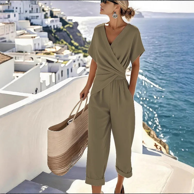 Women's Solid Colour Irregular Short Sleeve Matching Set — Elegant Summer Co-ord