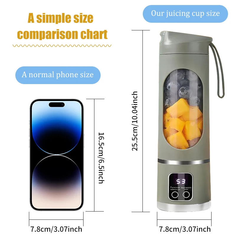 Handheld juicer, portable blender, USB charging juice maker, suitable for making smoothies, milkshakes, and fruit juices