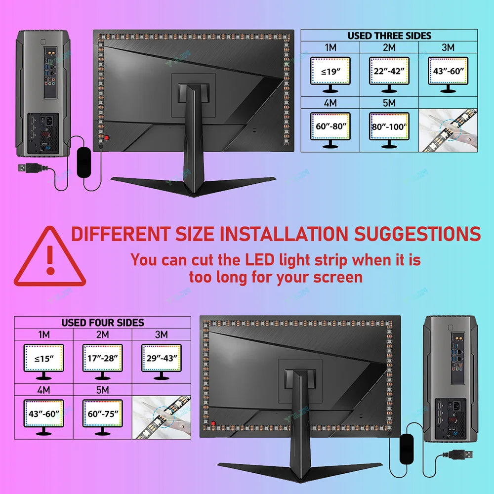 Smart USB LED Strip RGBIC Color Changing Computer Screen Color Sync Back Light Monitor Ambient Decor Windows Software Control