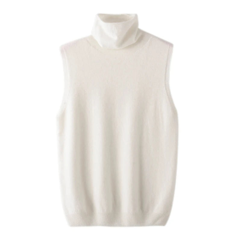 Women's 100% Merino Wool Turtleneck Vest — Sleeveless Knit Waistcoat