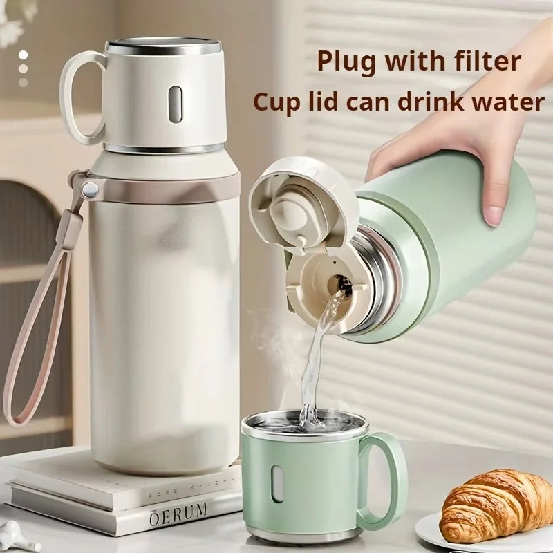 Portable Handheld Insulated Water Bottle 24H Thermal Retention Stainless Steel Leakproof Vacuum Thermos Bottle