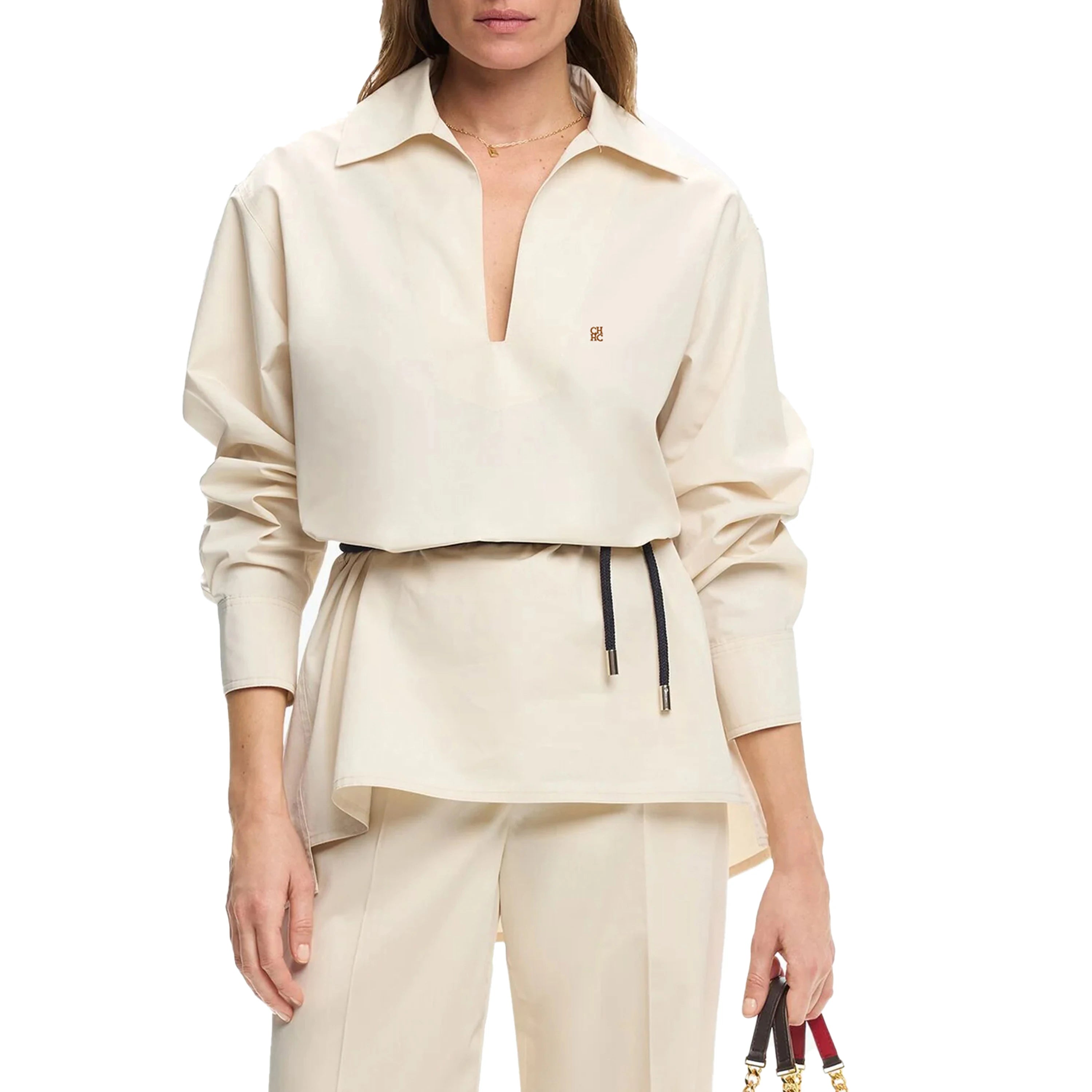 Women's Embroidery V-Neck Long Sleeve Top — Elegant Loose Office Blouse