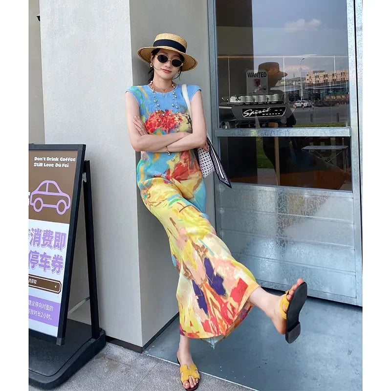 Women's Miyake Pleated Print Fishtail Dress — Chinese Style Cheongsam Summer Skirt