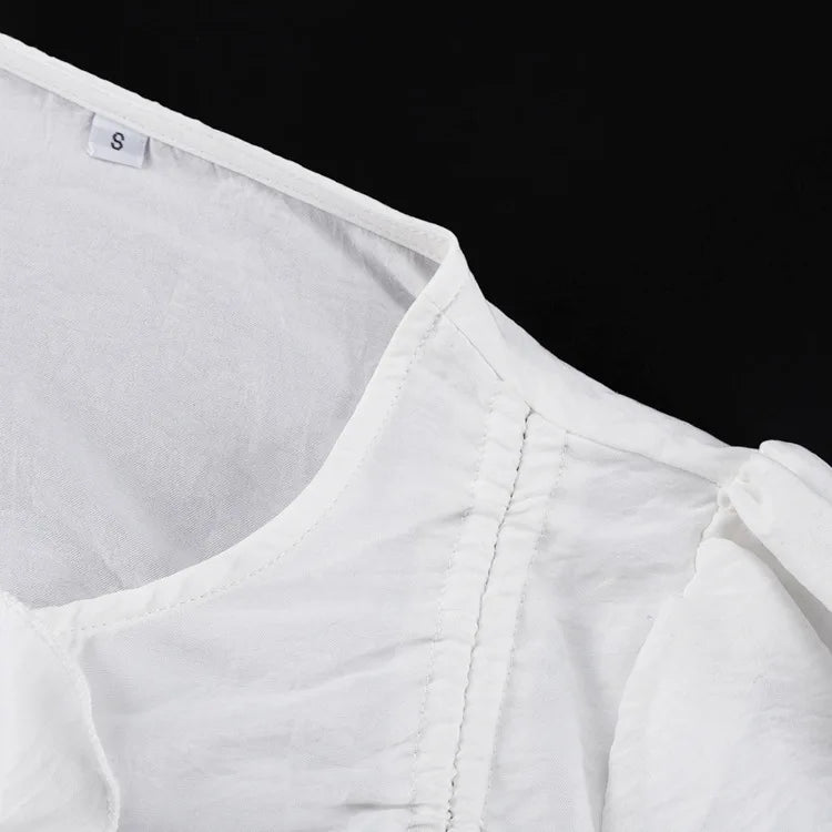 Women's clothing  spring new design ruffle edge horn sleeve lace-up top versatile shirt