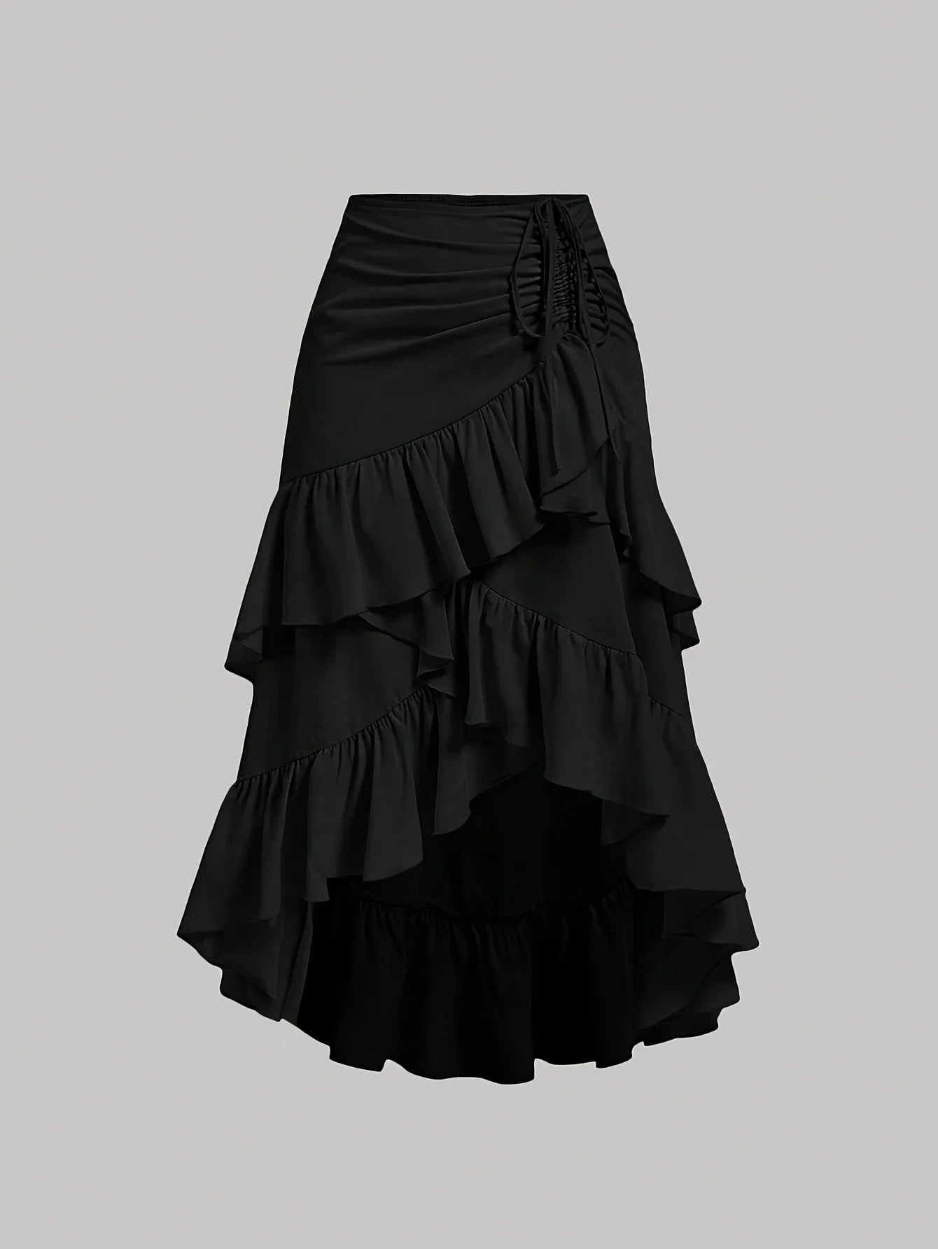 Women's High Waisted Ruffled Hem Skirt — Patchwork Slimming Half Skirt