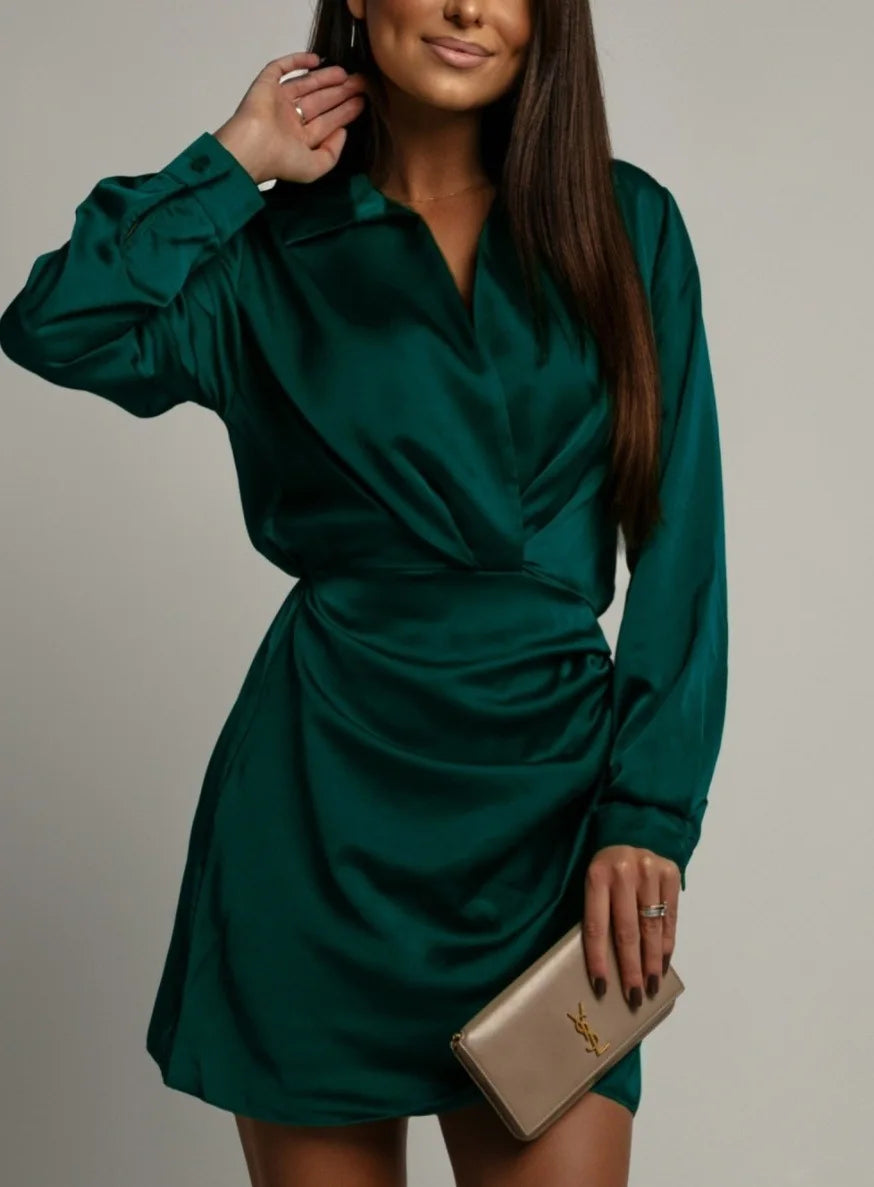 Women's Clothing Autumn New Item Satin Dress Pleated Versatile Dress Women's Versatile Fashion Dress