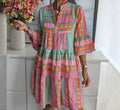 Women's Printed V-Neck Dress — 3/4 Sleeve Casual Summer Dress
