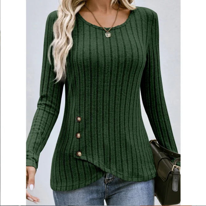 Women's Clothing Western Tops 2024 hot autumn new waist cinched round neck tight long sleeved top Europe America T-Shirts Tees