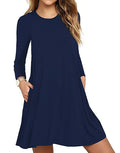 Women's Clothing New Autumn Winter Dress Solid Color Round Neck Swing Pocket Swing