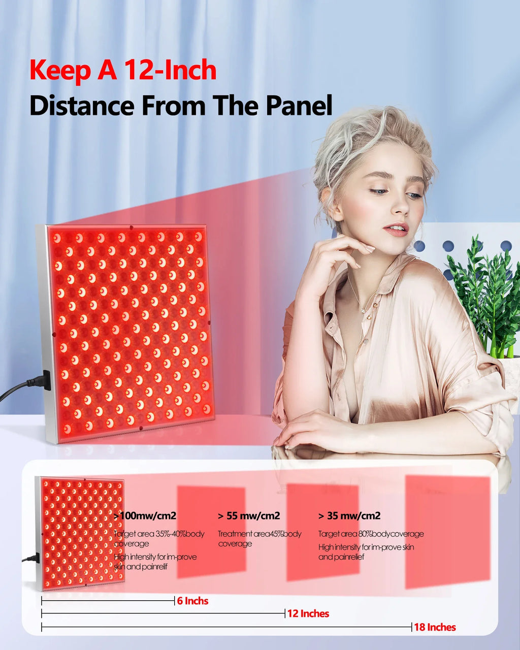 LED Red Light Therapy Panel Lamp for Facial Anti Aging Skin Care Beauty 225pcs LED Light Body Pain Relief Physical Therapy