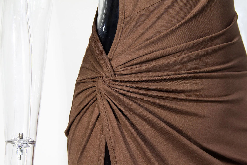 Winter Women's Clothing Sexy Backless Bodycon Dress For Woman Elegant Evening Wear Stretch Polyester High Slit Knotted Detail